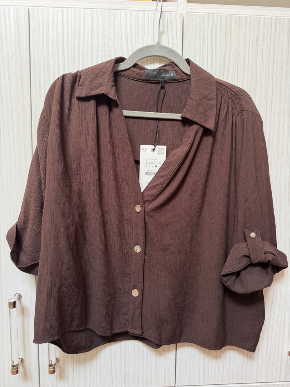 Zara Brown Button-Front Women's Blouse